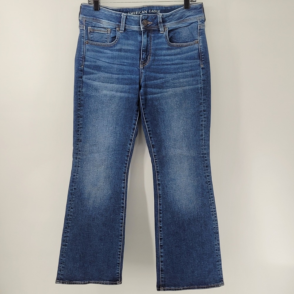 American Eagle Kick Boot Jeans Womens 10 Short Blue Super Stretch Denim